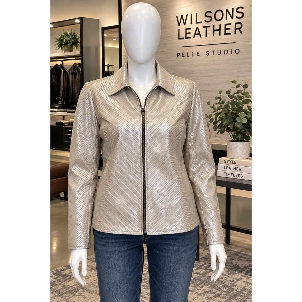 Wilsons Leather Pelle Studio XXL Metallic Champagne Genuine Leather Jacket